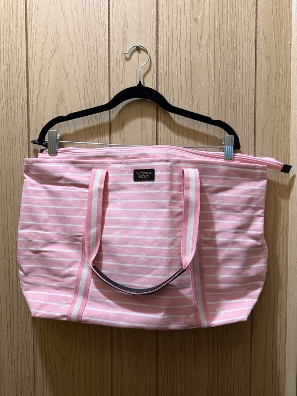 Victoria's Secret Pink and White Striped Canvas Tote